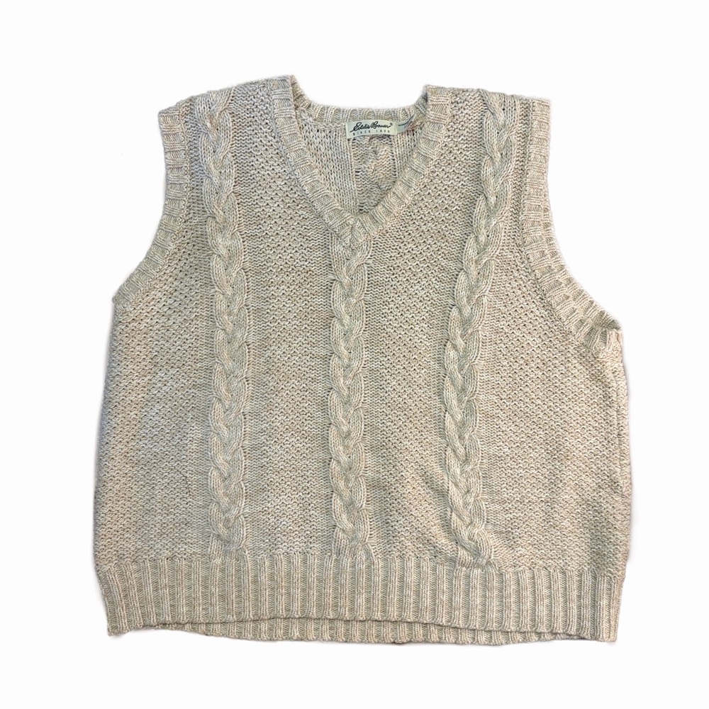 Vintage Eddie Bauer Women's Sweater Vest V Neck in Beige